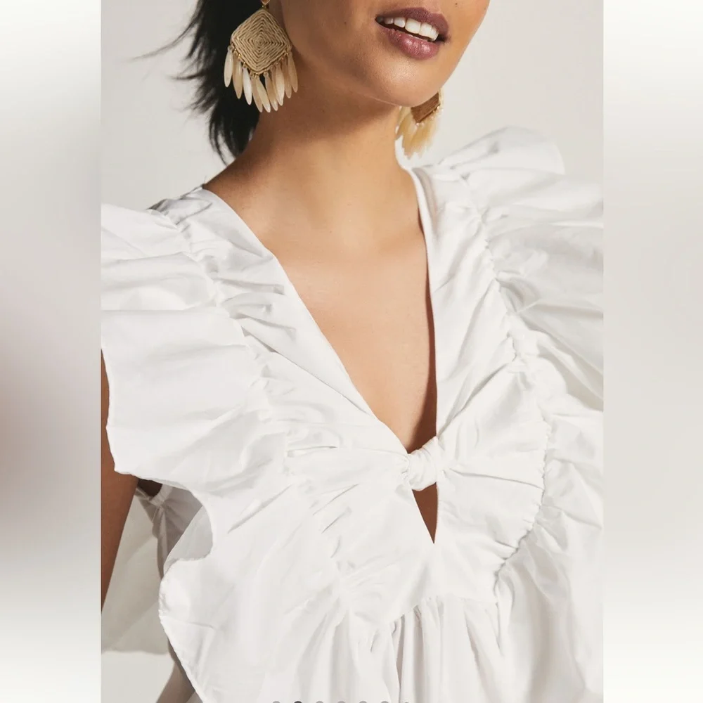 Anthropologie Blue Tassel Ruffled White Waistless Mini
Dress Size L - Picture 5 of 10